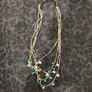 Jjill necklace; turquoise and lapis gemstones.